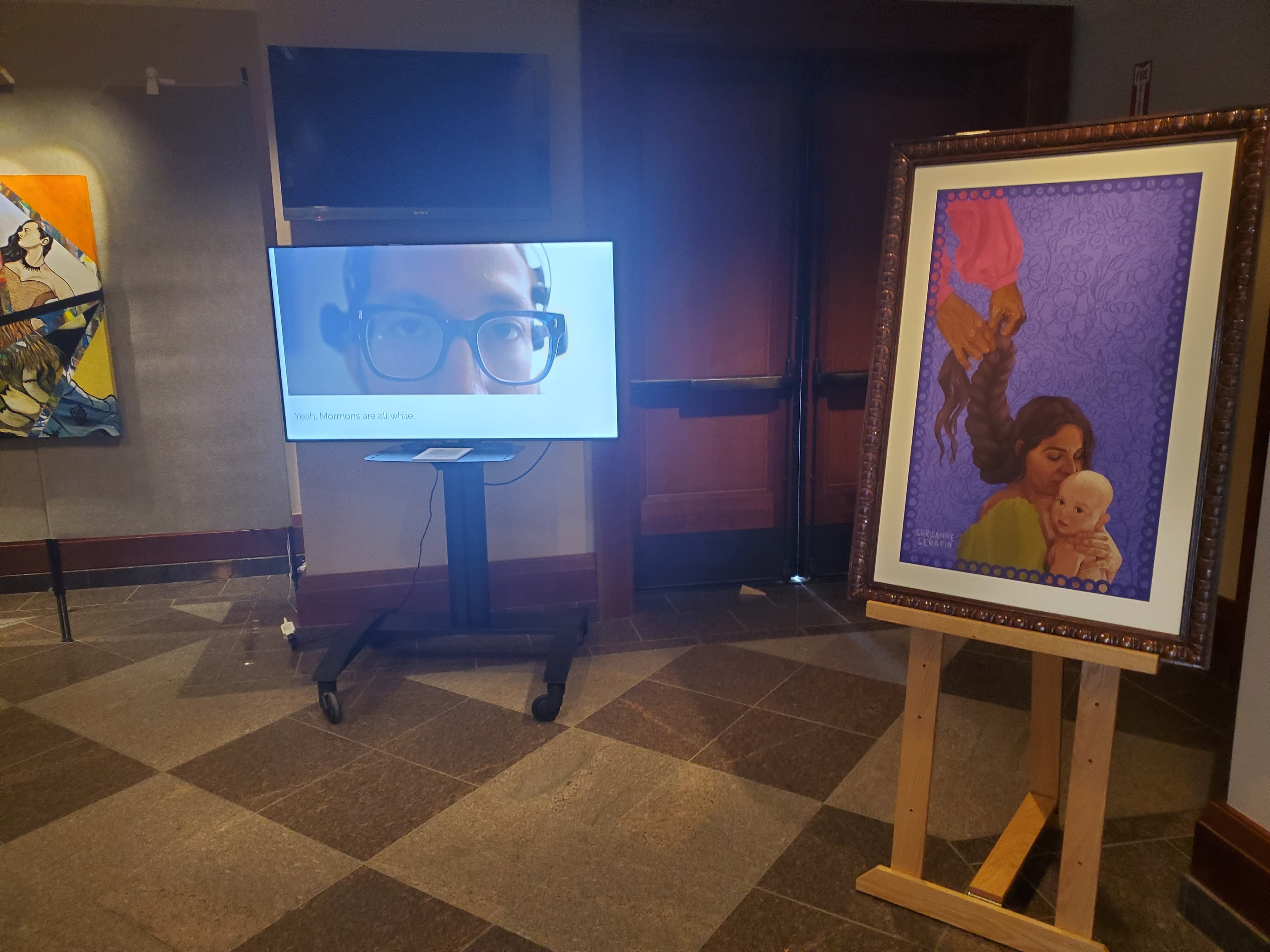 Installation view with Farraginous on display in the exhibition.