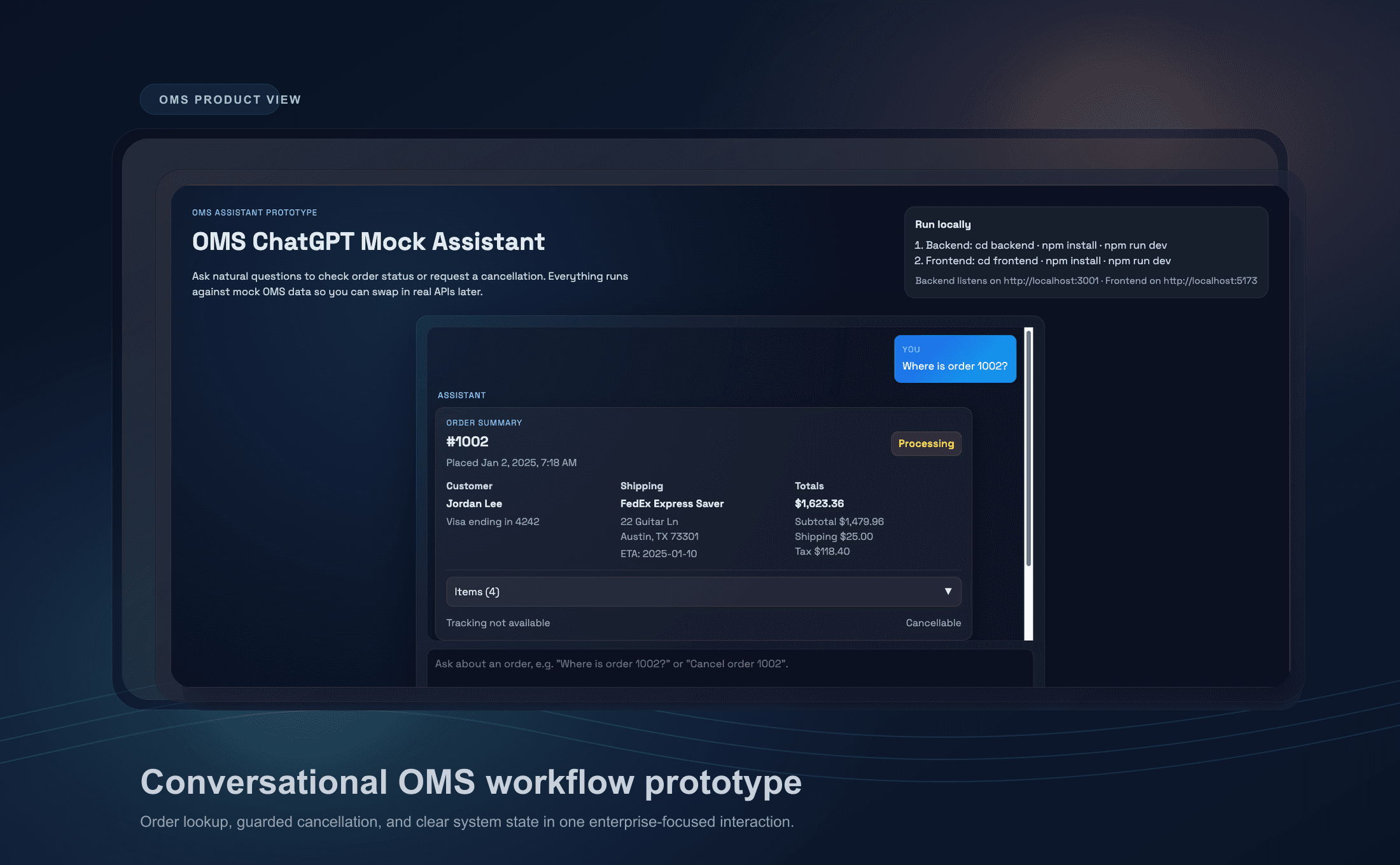 Stylized presentation of the OMS ChatGPT App web prototype used as a hero asset.